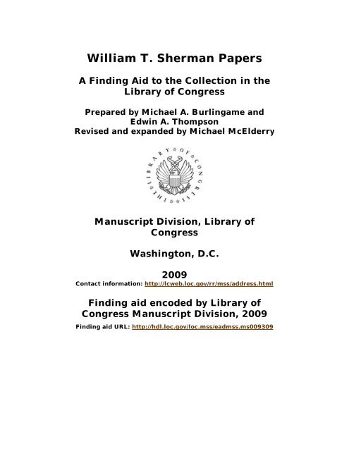 William T. Sherman Papers - American Memory - Library of Congress