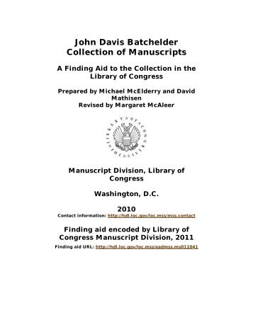 John Davis Batchelder Collection of Manuscripts - American ...