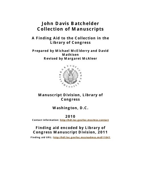 John Davis Batchelder Collection of Manuscripts - American ... John Davis Batchelder Collection of Manuscripts - American ...