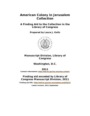 American Colony in Jerusalem Collection [finding aid]. Library of ...