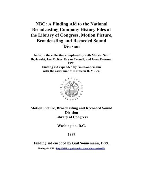 The National Broadcasting Company History Files. - American ...