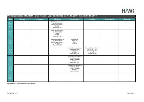 Wintersemester 2010/2011 - Uwe Pusch - vom 20.09.2010 ... - HAWK