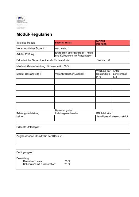 Beispiel einer Modulbeschreibung für BA - HAWK