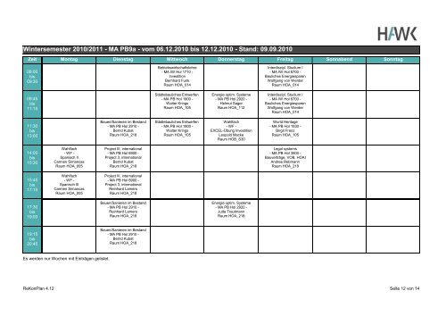 Wintersemester 2010/2011 - MA PB9a - vom 20.09.2010 bis ... - HAWK