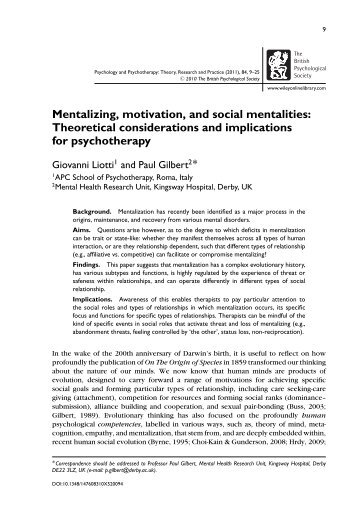 Mentalizing, motivation, and social mentalities: Theoretical ...