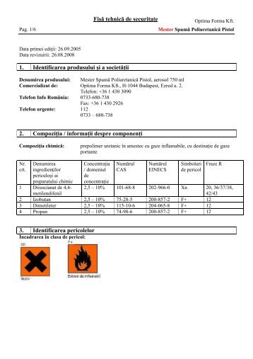 Fişă tehnică de securitate 1. Identificarea produsului şi a ... - Mester