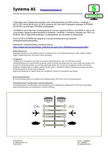 Endringer i NCTS vedr forhåndsvarsel.pdf - Systema AS