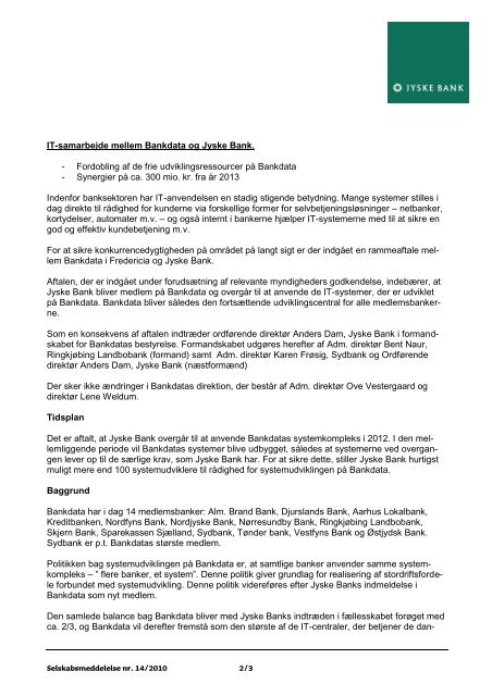 IT-samarbejde mellem Bankdata og Jyske Bank [PDF]
