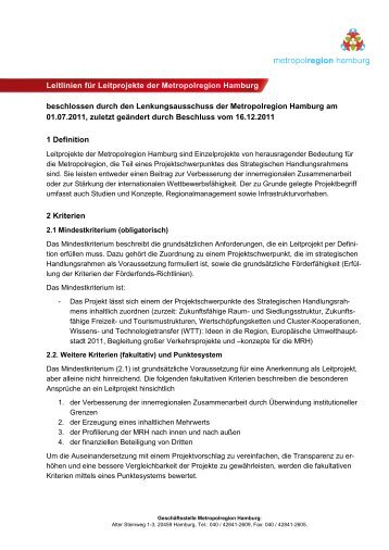 Leitlinien für Leitprojekte der Metropolregion Hamburg beschlossen ...