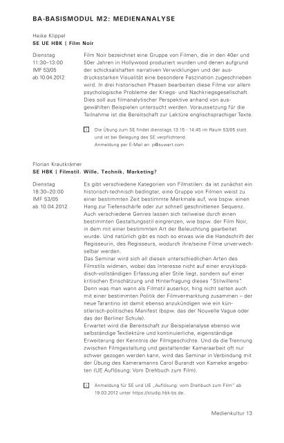 Sommersemester 2012 - Medienwissenschaften