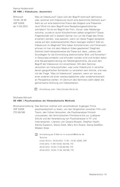 Sommersemester 2012 - Medienwissenschaften