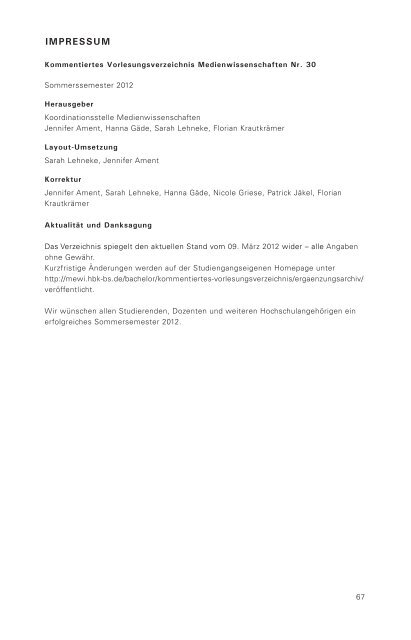 Sommersemester 2012 - Medienwissenschaften