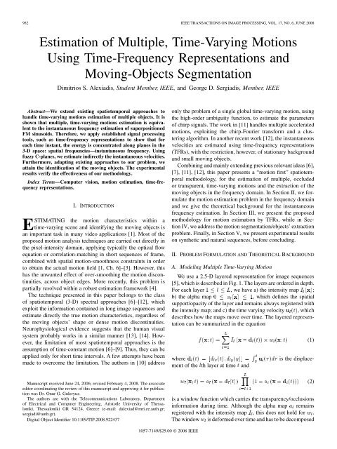 Estimation of Multiple, Time-Varying Motions Using ... - IEEE Xplore