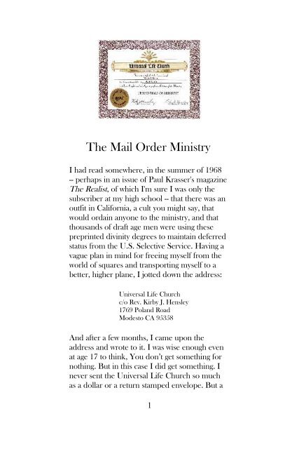 The Mail Order Ministry