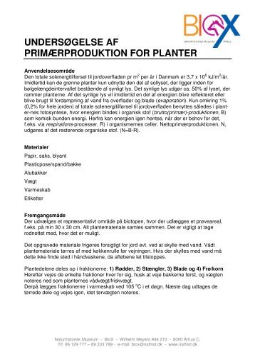 undersøgelse af primærproduktion for planter - Naturhistorisk Museum