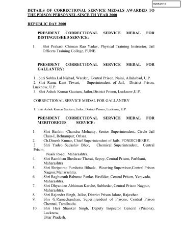 details of correctional service medals awarded to the prison ...