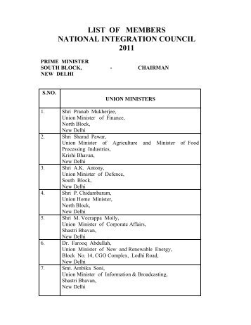 Re-constitution of the National Integration Council - Ministry of Home ...