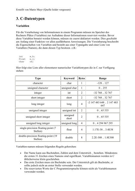 3. C-Datentypen