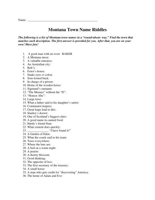 Montana Town Name Riddles