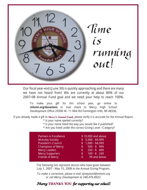 Time is running out! - Mercy High School