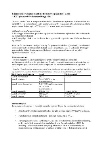 Resultatene fra undersøkelsen er nå samlet i en rapport du ... - Geno