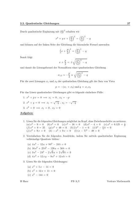 Vorkurs Mathematik