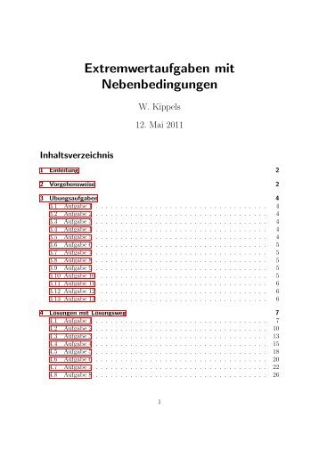 Extremwertaufgaben mit Nebenbedingungen Hier stehen einige ...