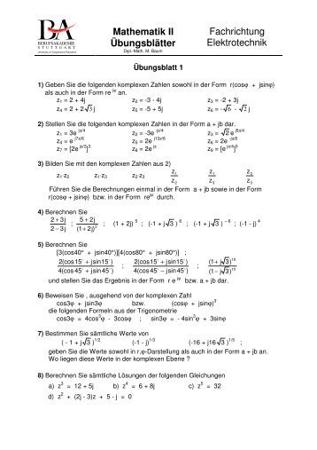 Mathematik II Übungsblätter Fachrichtung Elektrotechnik