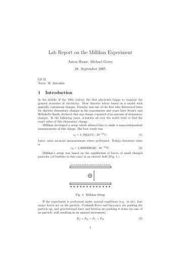 Lab Report on the Millikan Experiment - of michael goerz ...