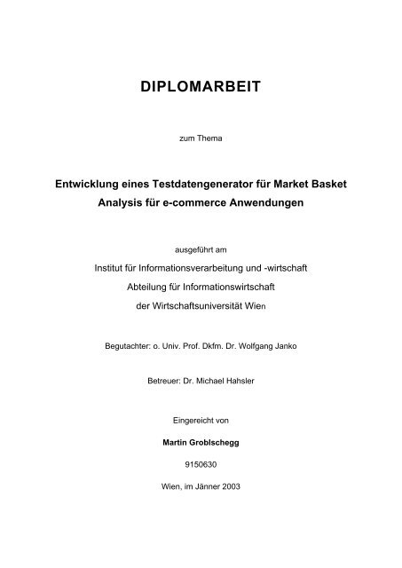 Testdatengenerator für Market Basket Analysis - Michael Hahsler