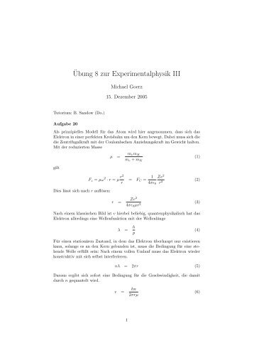 ¨Ubung 8 zur Experimentalphysik III - of Michael Goerz