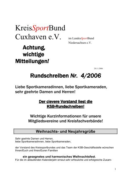 Rundschreiben Nr. 4 - Kreissportbund Cuxhaven