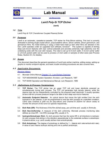 Lam5 Poly-Si TCP Etcher - Berkeley Microlab