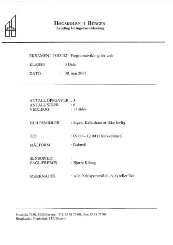 TOD132 - Programutvikling for Web - Høgskolen i Bergen