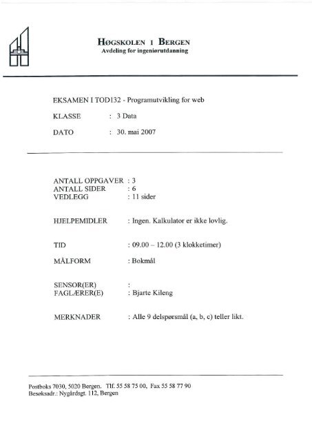 TOD132 - Programutvikling for Web - Høgskolen i Bergen