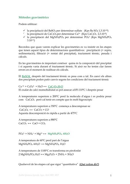 Aclariments i exercicis gravimetries