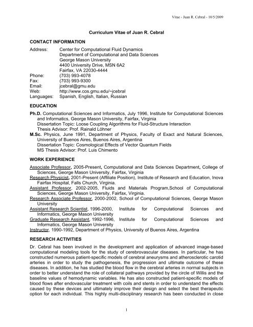Curriculum Vitae of Juan R. Cebral CONTACT INFORMATION 