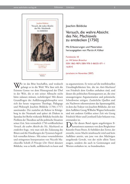 Herbstvorschau 2007 - Wehrhahn Verlag