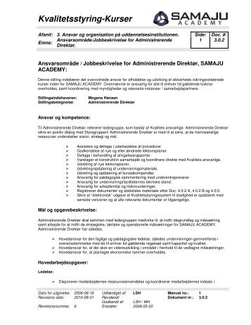 Ansvarsområde/Jobbeskrivelse for Administrerende Direktør.