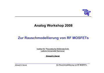 Analog Workshop 2008 Zur Rauschmodellierung von RF MOSFETs