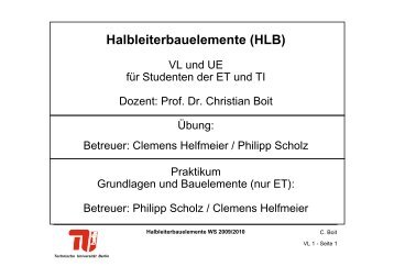 Halbleiterbauelemente (HLB) - FG Mikroelektronik, TU Berlin