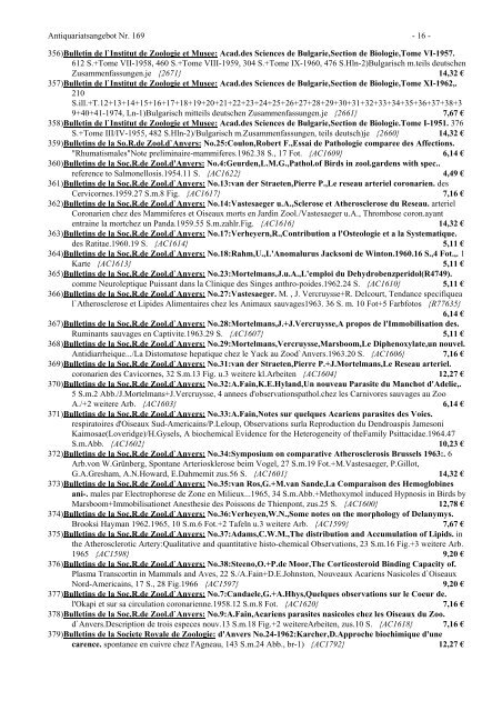 Antiquariats-Angebot Nr. 169 Allgemeine Zoologie - Antikbuch24