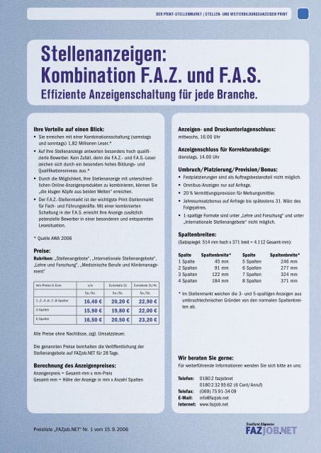 Stellenanzeigen: kombination F.a.z. und F.a.S.