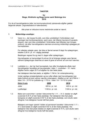 TAKSTER for Stege, Klintholm og Bogø havne samt - Bogø Sejlklub