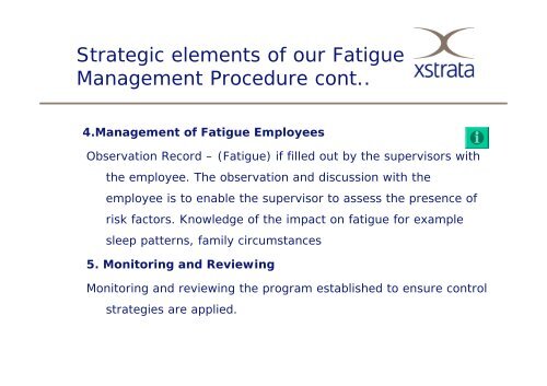 Xstrata fatigue management - Queensland Mining and Safety