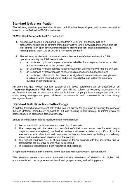 Code of Practice for coal seam gas well head emissions detection ...