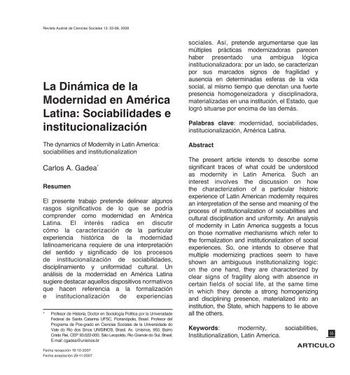 La Dinámica de la Modernidad en América Latina - Revistas ...