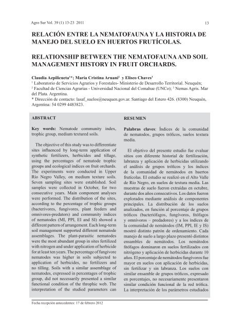 relación entre la nematofauna y la historia de manejo del suelo en ...