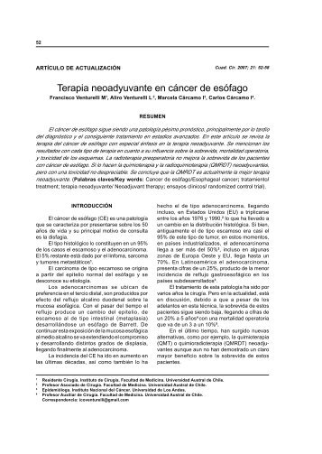 Terapia neoadyuvante en cáncer de esófago - Revistas Electrónicas ...