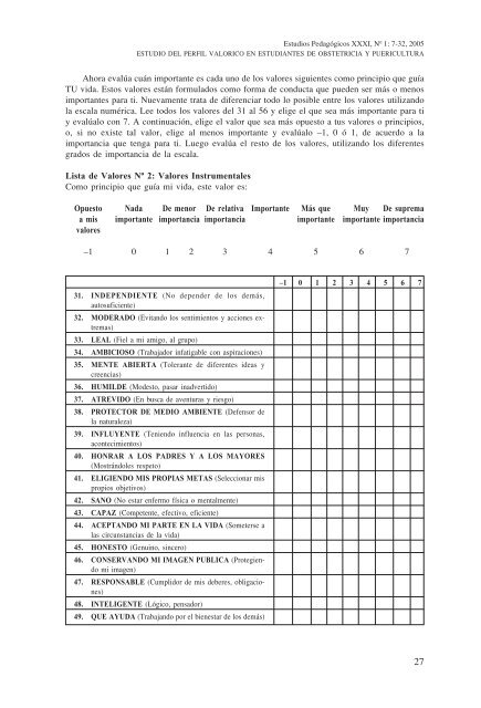 estudio del perfil valorico - Revistas Electrónicas UACh